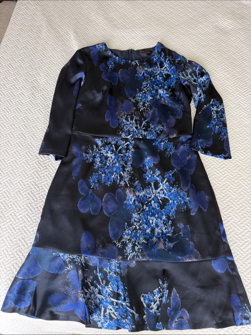Banana Republic Black and Blue Floral Long Sleeve Dress